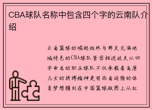 CBA球队名称中包含四个字的云南队介绍