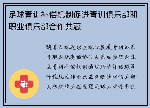 足球青训补偿机制促进青训俱乐部和职业俱乐部合作共赢